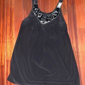 Frank Lyman design black tunic blouse jewels size 8